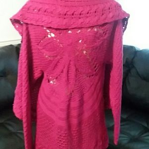 Versona wrapped shawl sweater raspberry L